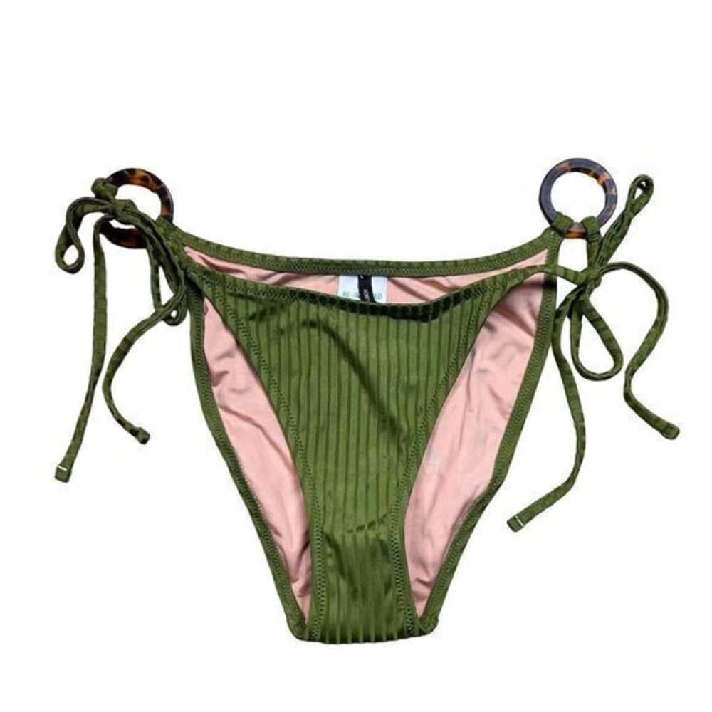 NWT J. Crew‎ Women's Cheeky Bikini Bottom Green Wide-Rib Side Ties Size M